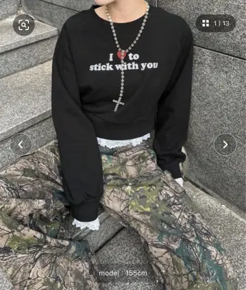 레이스 레이어드 크롭 맨투맨