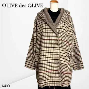 [올리브 데 올리브] 체크 무늬 후드 부착 코트 루즈핏 캐주얼