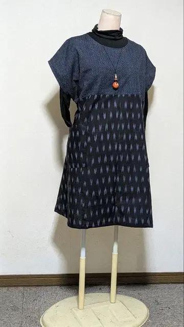 구루메 서생 네이비 나염 기모노 리메이크 튜닉 원피스 A 23