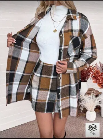 새상품 체크 무늬 셋업