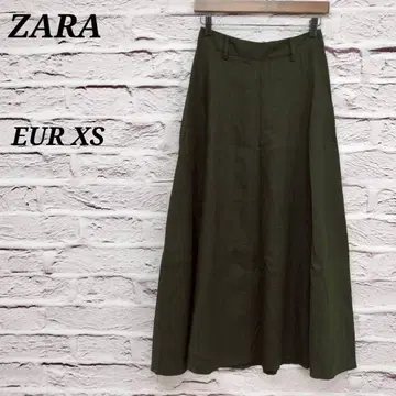 자라 EUR XS 롱 플레어 스커트 린넨 혼방 지퍼 벨트 루프