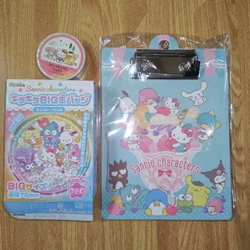 헬로키티 미사용 BIG 캔뱃지 & 마스킹 테이프 & 클립보드 3종 세트