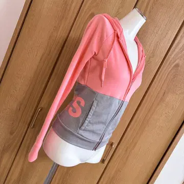 아디다스 로고 풀 집업 후드티 핑크 x 그레이