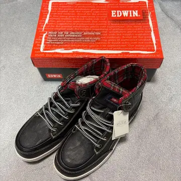EDWIN 블랙 하이컷 스니커즈 체크 무늬 미사용 새상품