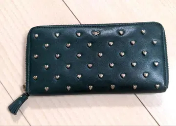ANYA HINDMARCH 다크 그린 하트 스터드 장지갑