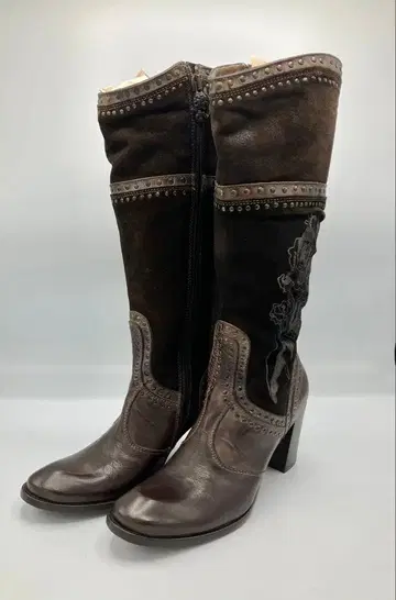 브라운 롱 부츠 스웨이드 가죽