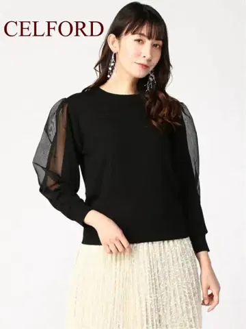 셀포드 니트 소매 슬릿 시어 풀오버 퍼프 슬리브