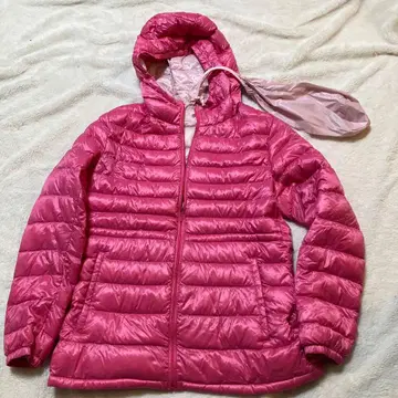 유니클로 다운 자켓 핑크 L 레어 컬러