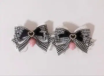 LIZLISA 리즈리사 스트로베리 체크 4개 세트 클립 블랙