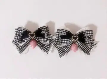 LIZLISA 리즈리사 스트로베리 체크 4개 세트 클립 블랙