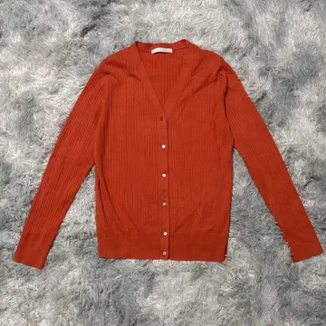 MICHEL KLEIN 38 V넥 리브 가디건 레이온 테라코타