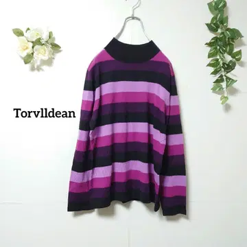 Torvlldean 보더 무늬 하이넥 니트 스웨터 울 혼방 얇은 소재