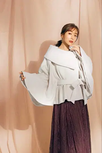 다나카 미나미 noela 스탠드 카라 판초 코트