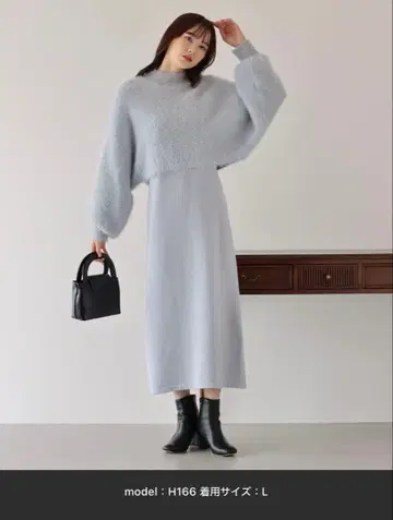 샤기 니트 & 슬리브리스 니트 원피스 셋업