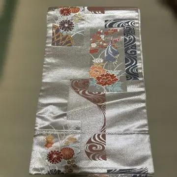 실버 꽃무늬 파도 무늬 후쿠로 오비