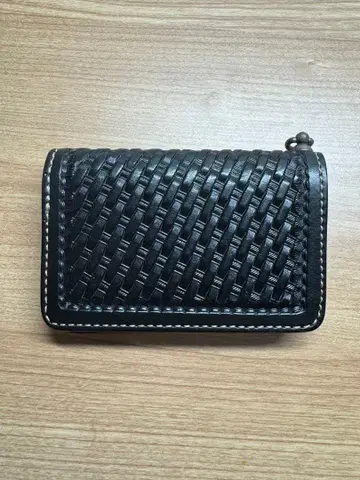 핸드메이드 블랙 가죽 뜨개질 접이식 지갑