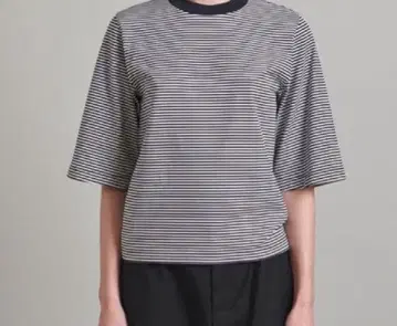 LOEFF 수빈 코튼 보더 5부 소매 T셔츠