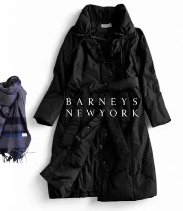 바니스뉴욕 벨트 포함 옷깃 리본 고보온 롱다운 코트 블랙