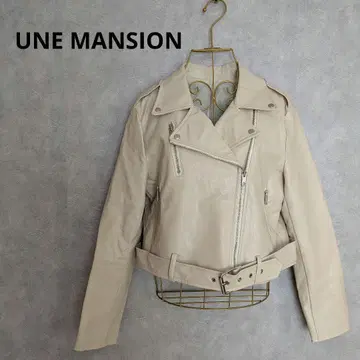 UNE MANSION 가죽 라이더 자켓 라이트 베이지 F