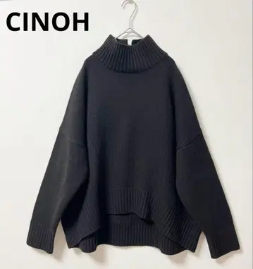 CINOH 니트 여성용 하이넥 울 스웨터 오버 사이즈 브라운