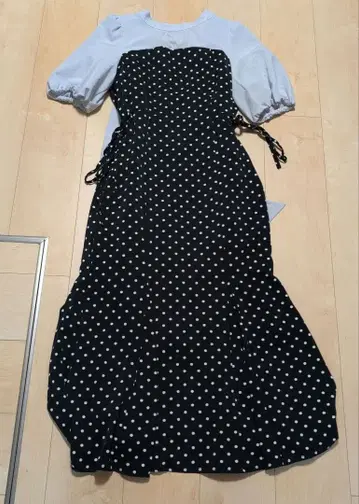 물방울 패턴 반팔 롱 원피스