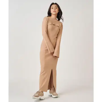 크롭 상의 레이어드 원피스 카멜 로얄 파티