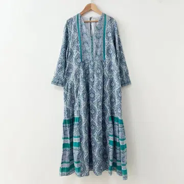 새상품급  아라베스크 프린트 드레스 블루 M