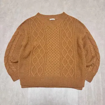 CINEMA CLUB 케이블 짜임 V넥 니트 카멜 M 캐주얼