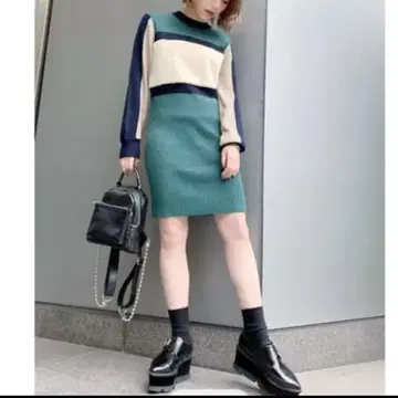 MURUA 무루아 샤기 콤비 니트 원피스