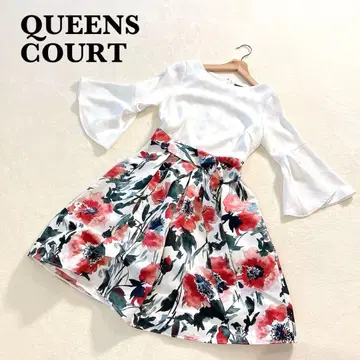퀸즈 코트 꽃무늬 A라인 원피스 플레어 스커트 0 프릴 소매