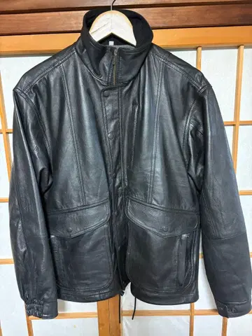 yoused 블랙 가죽 자켓 스탠드 카라