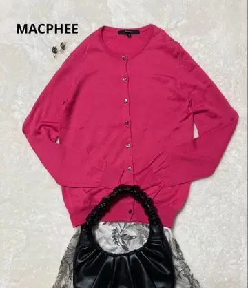 [ MACPHEE ] 미사용품 울 100% 가디건 선명한 핑크색 M