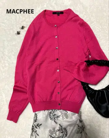 [ MACPHEE ] 미사용품 울 100% 가디건 선명한 핑크색 M