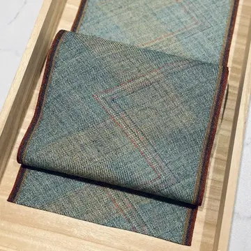 조직 초코 민트 계열 컬러 나고야 오비(약 24cm) 미사용 순수 실크