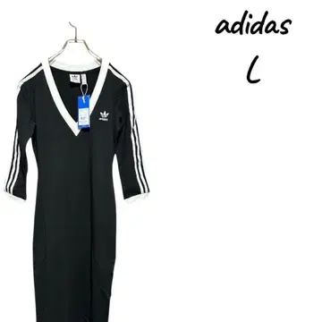 [ 새상품 ] adidas 블랙 V넥 롱 원피스 L 정가 7,370엔