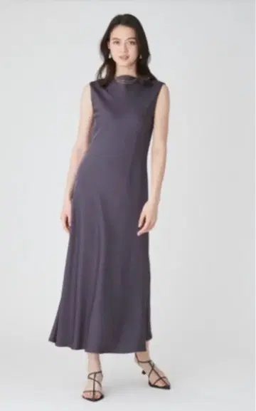 Mila Owen 보트넥 새틴 내로우 롱 원피스 [ 워셔블 ]