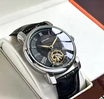 자동 와인딩 가죽 벨트 블랙