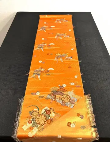 269cm! 옷감 후쿠로 오비 순수 실크 리메이크용 (소나무와 국화)