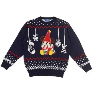 크리스마스 모티브 니트 스웨터 긴팔 네이비