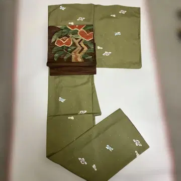 말차색 흩뿌려진 무늬 코몬 이중 기모노 워셔블 기모노 (산비)