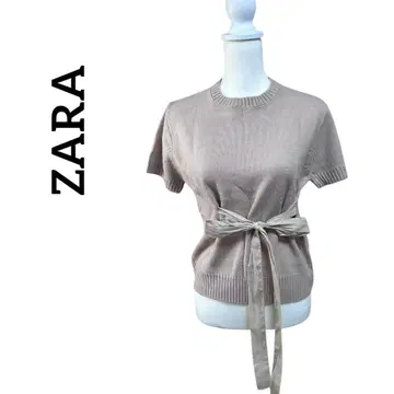 [ 새상품 ] ZARA 자라 베이지 리본 포함 반팔 니트 M