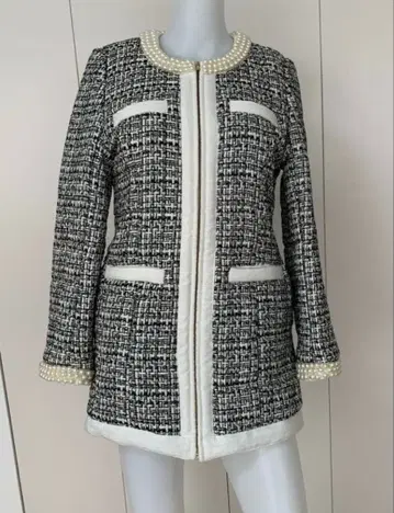 DURAS 노카라 트위드 자켓 펄 장식