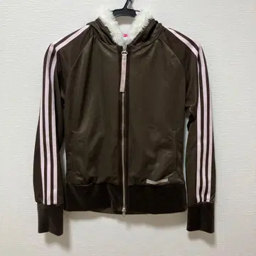 [레어] adidas 더블 지퍼 후드티 트랙 자켓 브라운 핑크 L