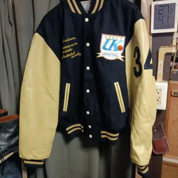 바시티 자켓 블랙 / 소가죽