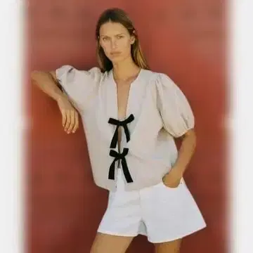 ZARA 린넨 리본 포함 블라우스 M 베이지 새상품