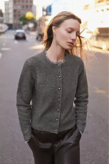 ZARA 메탈 버튼 니트 자켓 가디건 S 사이즈 브라운 그레이