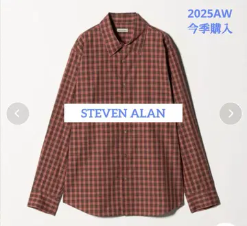 [ 2025AW ] 스티븐 앨런 체크 무늬 코튼 셔츠 긴팔 홍차