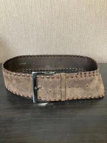 SPORTMAX 브라운 스웨이드 스티치 벨트