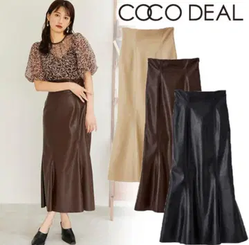 COCODEAL 에코 가죽 하이웨스트 머메이드 스커트 브라운 사이즈 2