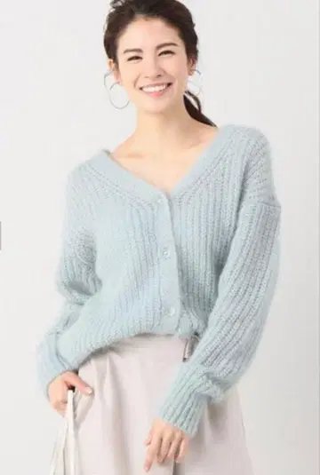 모헤어 로우 게이지 개구리 가디건